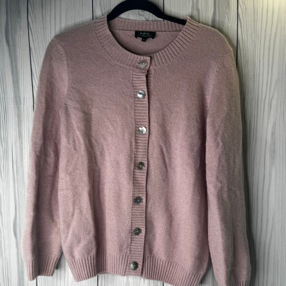 APC Sweaters - A.P.C. Rue Madame Women's Cardigan Pink Wool Cashmere Merino Blend M Retail 395